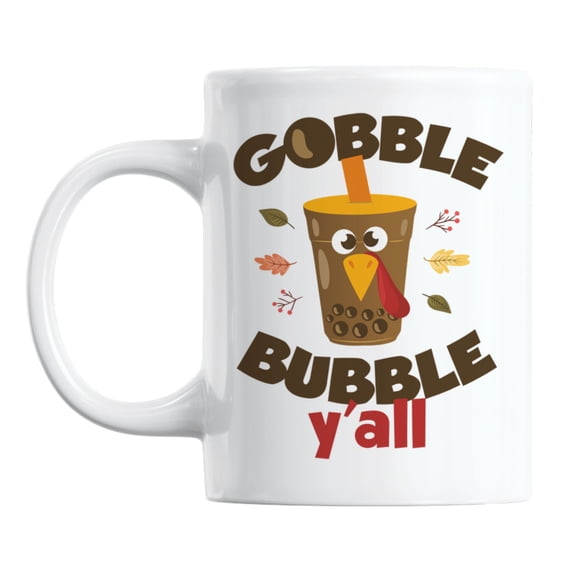 Autumn Thanksgiving Boba Milk Tea Pun White Ceramic Coffee & Tea Mug (11oz)
