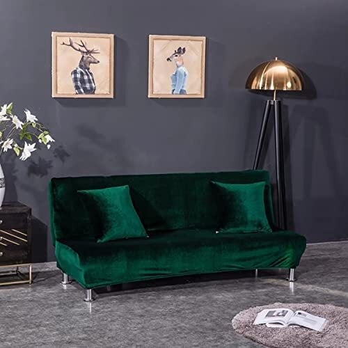 LKJYER Velvet Armless Futon Slipcover,Stretch Silver Fox futon Cover, Modern Solid Color Sofa Bed Cover for for Futon Folding Bed Sofa