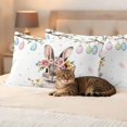thumbnail image 3 of Spring Easter Pillow Covers 2 Pack Bunny Cute Rabbit Colorful Eggs Floral Pillowcase Waterproof Outdoor Throw Pillow Cover for Patio Balcony Rectangular Cushion 20”x12”, 3 of 9