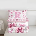 thumbnail image 5 of jejeloiu Bowknot Cherry Monogrammed R Full Size Comforter Sets For Girls,Pink Coquette Bow tie Alphabet Design Bedding Sets,Pink Reversible,3 Pieces, 5 of 7