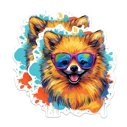 (2 Pack) Pomeranian Dog Stickers - Pomeranian with Sunglasses - Choose FromOver 100 Dog Breeds - 5 Inches On Longest Side - Premium Vinyl - Made in USA - BMCS0382