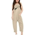 thumbnail image 3 of QUOTAY Girls Summer Print V Neck Sleeveless Long Sleeve Romper Loose Fit Casual Jumpsuit with Pockets for Juniors 07_Khaki,9-10 Years, 3 of 5