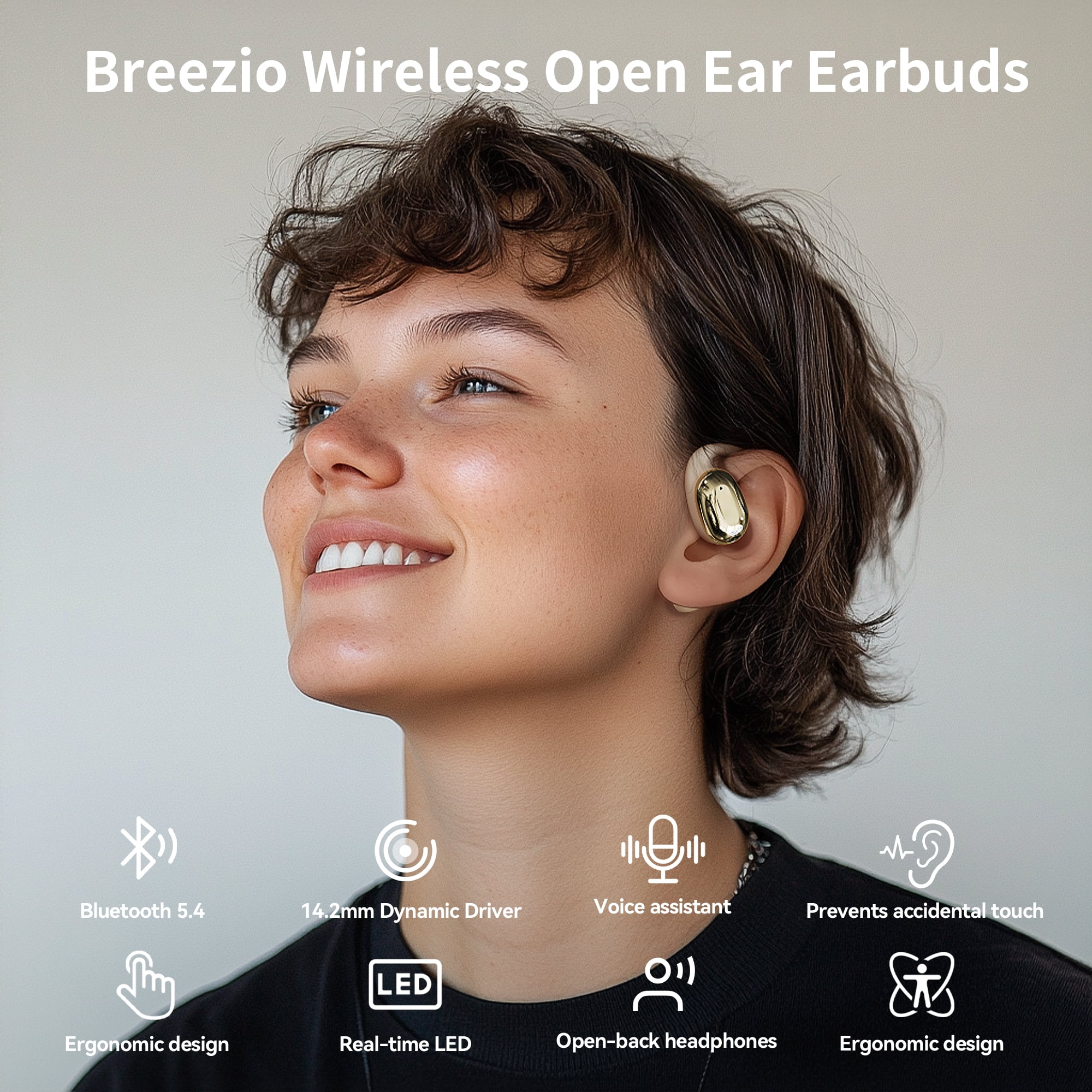 Open Ear Earbuds, Bluetooth 5.4 Wireless Earbuds with Earhooks, 70Hrs Playtime Bluetooth Earphones with LED Display Charging Case, Hifi Stereo Over Earbuds IP7 Waterproof for Sports, Running, Workout