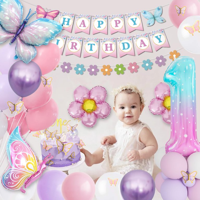How Time Flies Airplane Birthday Decor - Pink & Blue Balloon Garland Kit For Girls' Parties