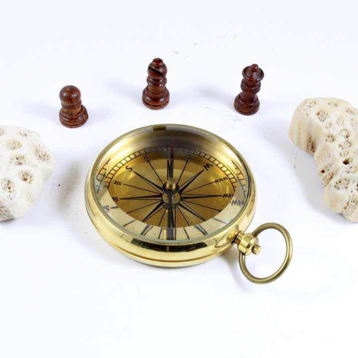 Brass Nautical Magnetic Pocket Compass Engraved Back Design with Protective Leather Case Vintage Maritime Gift & Collectible