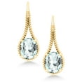 thumbnail image 2 of Gem Stone King 18K Yellow Gold Plated Silver Sky Blue Simulated Aquamarine Drop Dangle Earrings for Women | 8.00 Cttw | Gemstone March Birthstone | Oval 12X10MM | 1.18 inch, 2 of 5