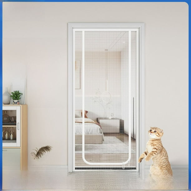 Cortina de puerta antigatos con cremallera, cortina divisoria para mascotas, mosquitera para balcón, mosquitera para evitar que escapen los gatos y los cachorros