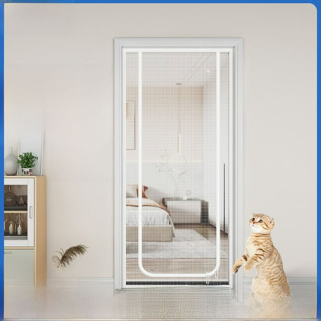 Cortina de puerta anti-gatos con cremallera, cortina divisoria para mascotas, mosquitera para balcón, mosquitera para evitar que escapen los gatos y los cachorros