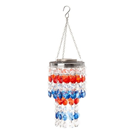 

Solar Lighted Hanging Chandelier with Acrylic Multicolored Jewel Beads