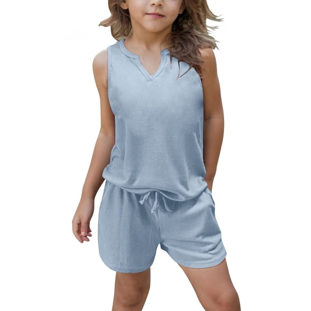 Xuewenshw Girls Summer Clothes Set Kids Pockets Outfit Cute Outfits