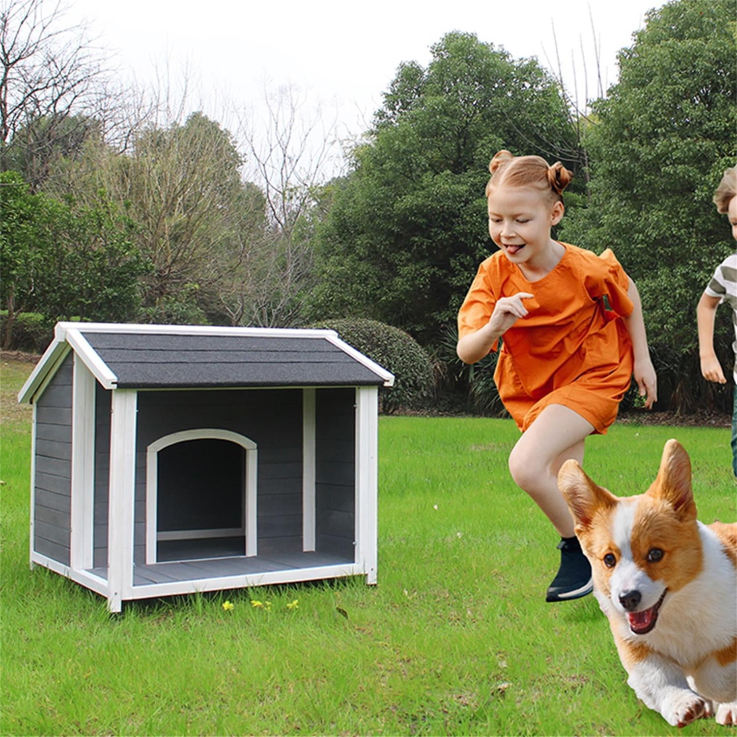 Pefilos 39" Wooden Dog Houses for Medium Dogs Outside, Dog Cage Windproof and Warm Dog Kennel Pet House with Porch Deck, Gray Pefilos 39" Wooden Dog Houses for Medium Dogs Outside, Dog Cage Windproof and Warm Dog Kennel Pet House with Porch Deck, Gray