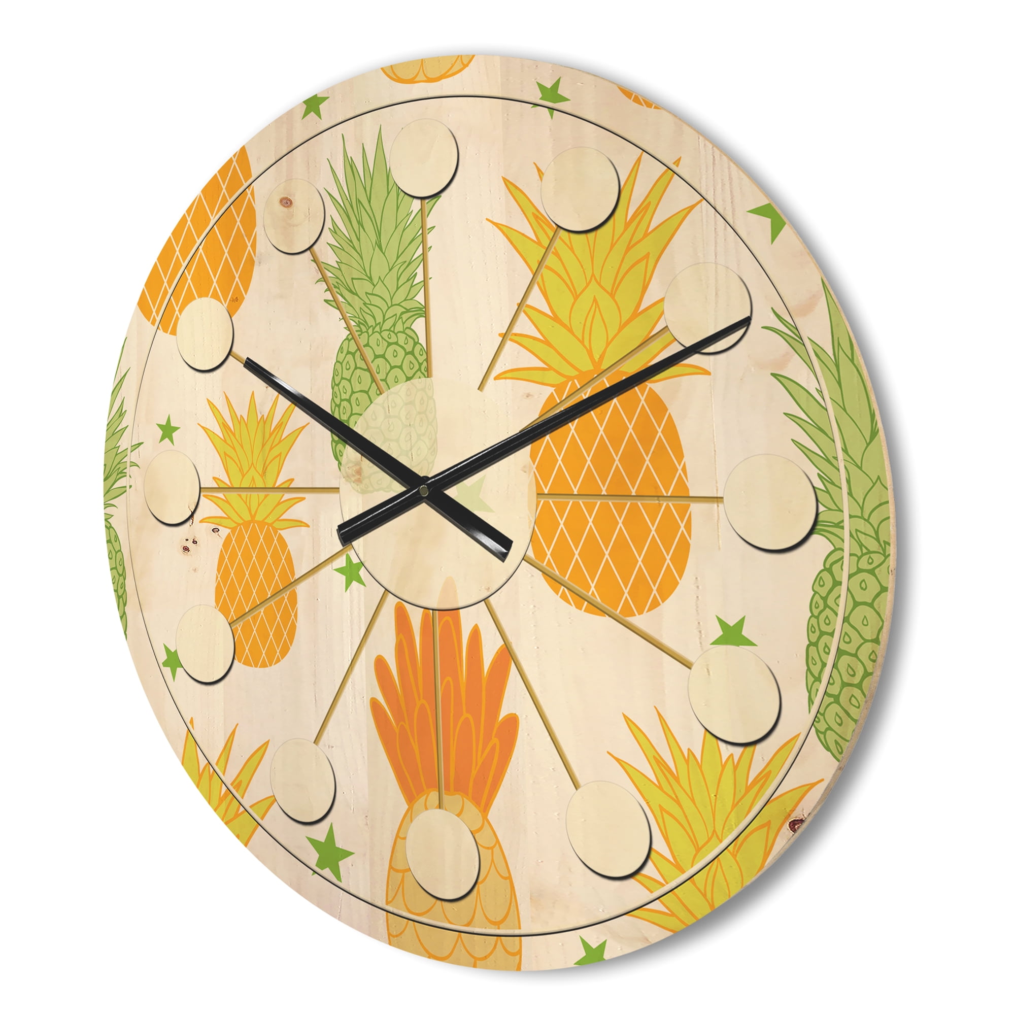 Designart 'Pineapple Summer Bliss Retro II' Mid-Century Modern Wood Wall Clock