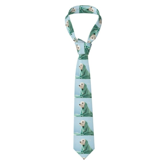 Naloa Dog Wrapped in Towel Print Solid Color Tie Formal Necktie for Men，Suitable for business, daily life, work