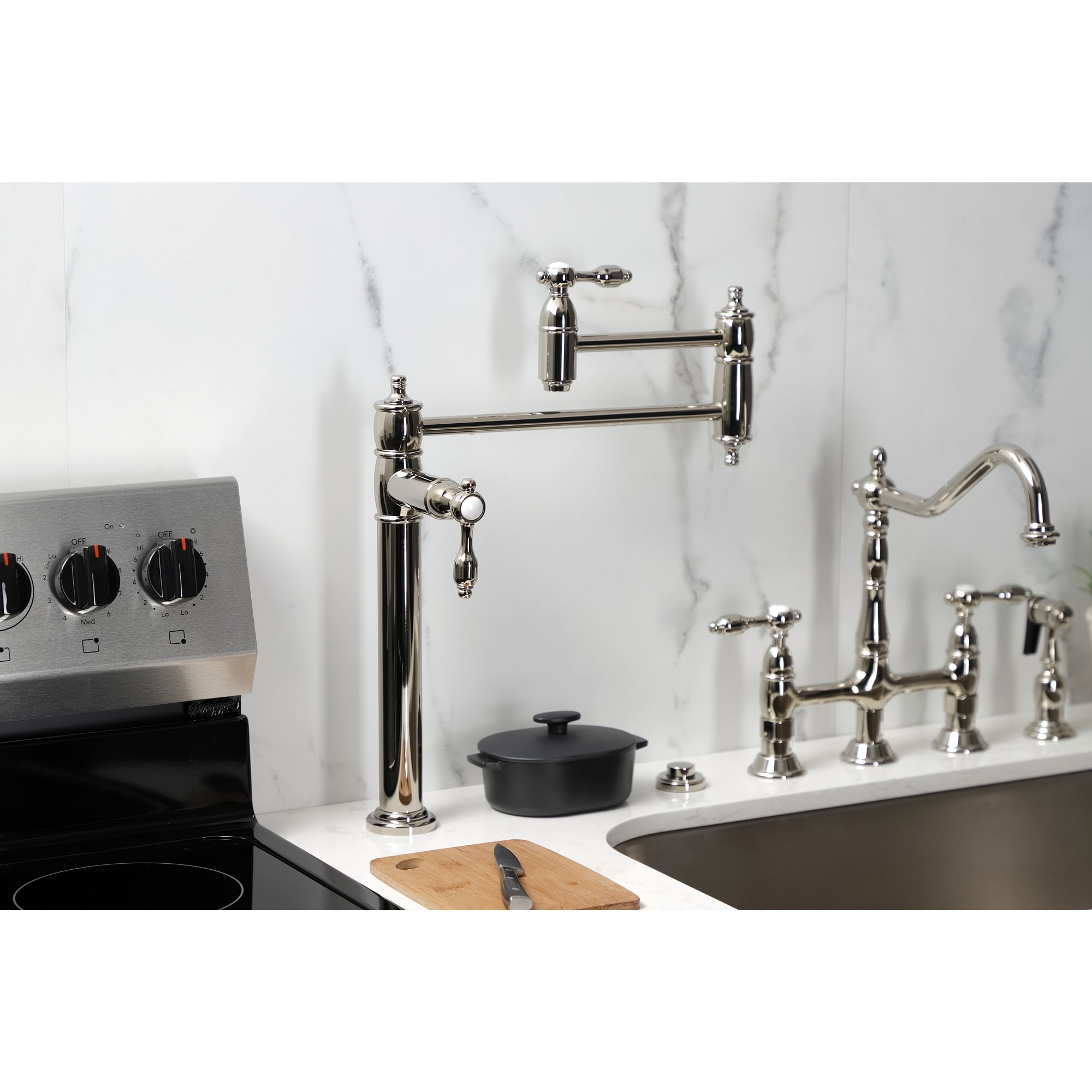 Kingston Brass KS3706TAL Tudor Deck Mount Pot Filler Faucet, Polished Nickel