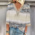 thumbnail image 1 of Fiudx Camisas de Mujer Blusas de Túnica Básica con Cuello En V y Costuras de Encaje Estampadas con Manga 3/4 para Mujer, 1 of 5