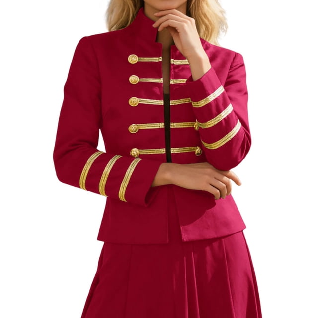 Golden Double with Stand Collar for Performance - Elegant Court Style by for Drum Majorette Shows