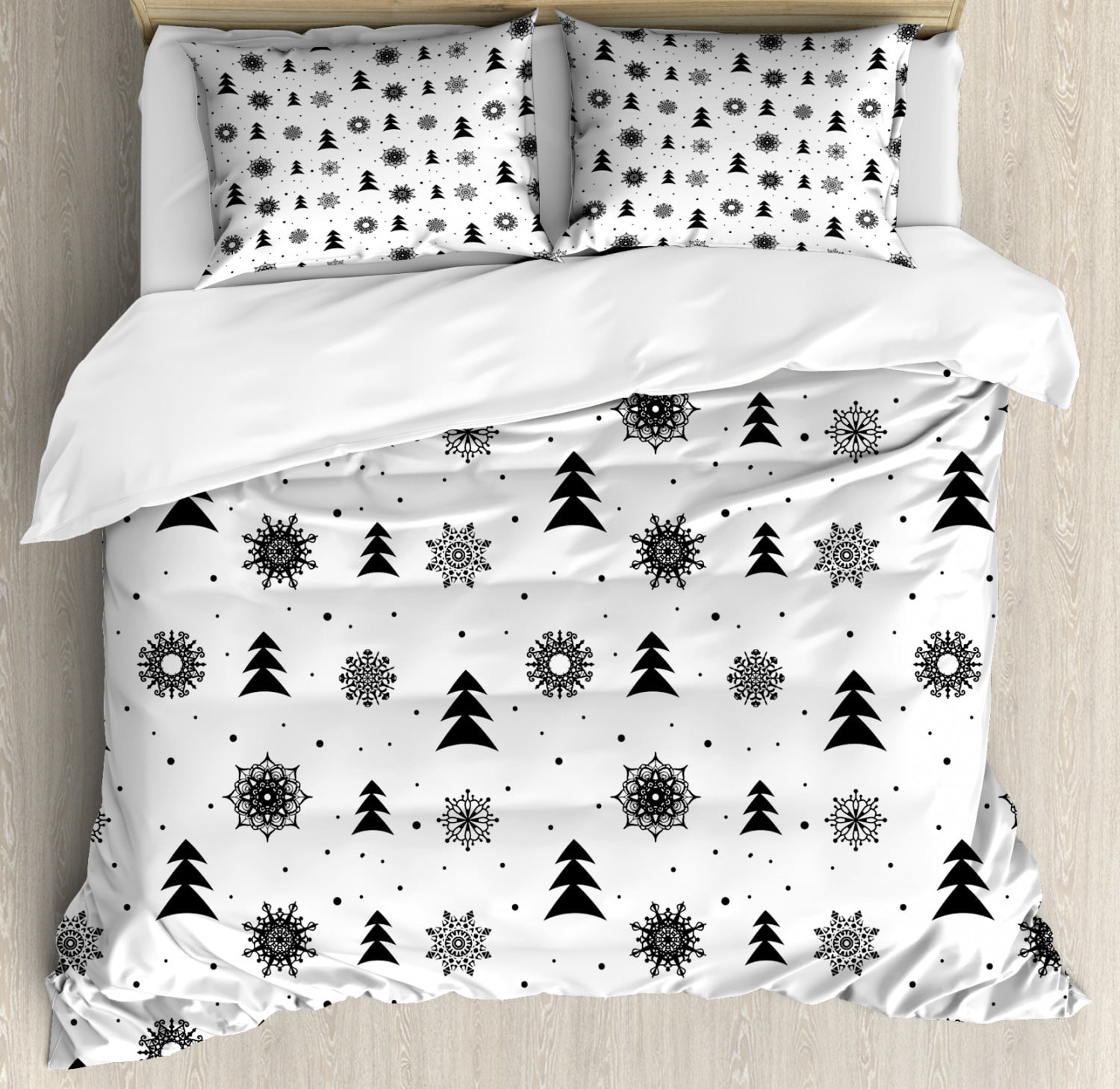 Nordic Duvet Cover Set Queen Size, Christmas Pine Trees Snowflakes Noel  Winter North Holiday Celebration Graphic Art, Decorative 3 Piece Bedding  Set