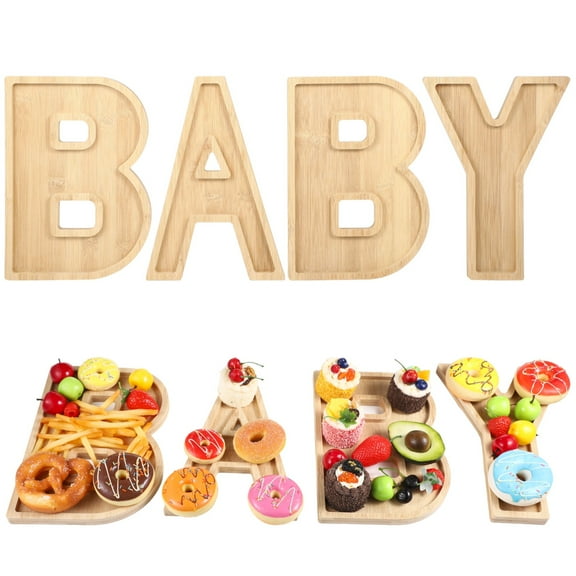 4 Pcs Wooden Celebration Charcuterie Boards, 11 x 7.7 in, Fillable Letter Decorative Trays, Letter Food Serving Platters for Celebration Shower, Birthday, Parties