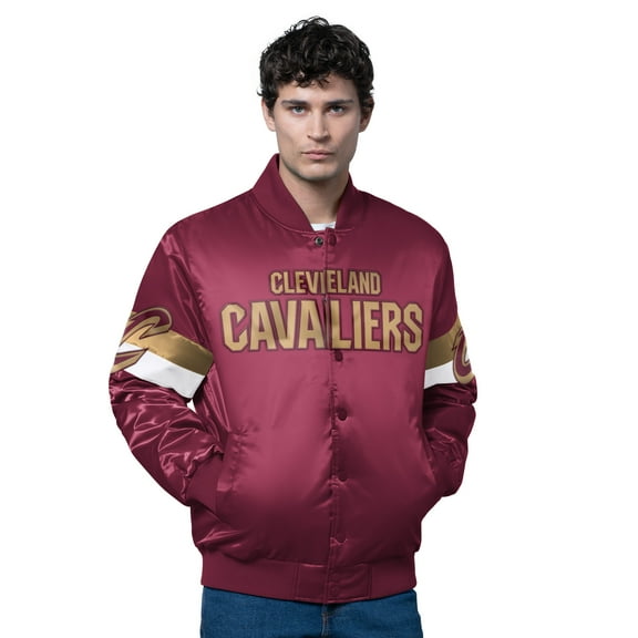 Men's Starter Wine Cleveland Cavaliers Triple Option Varsity Full-Snap Satin Jacket