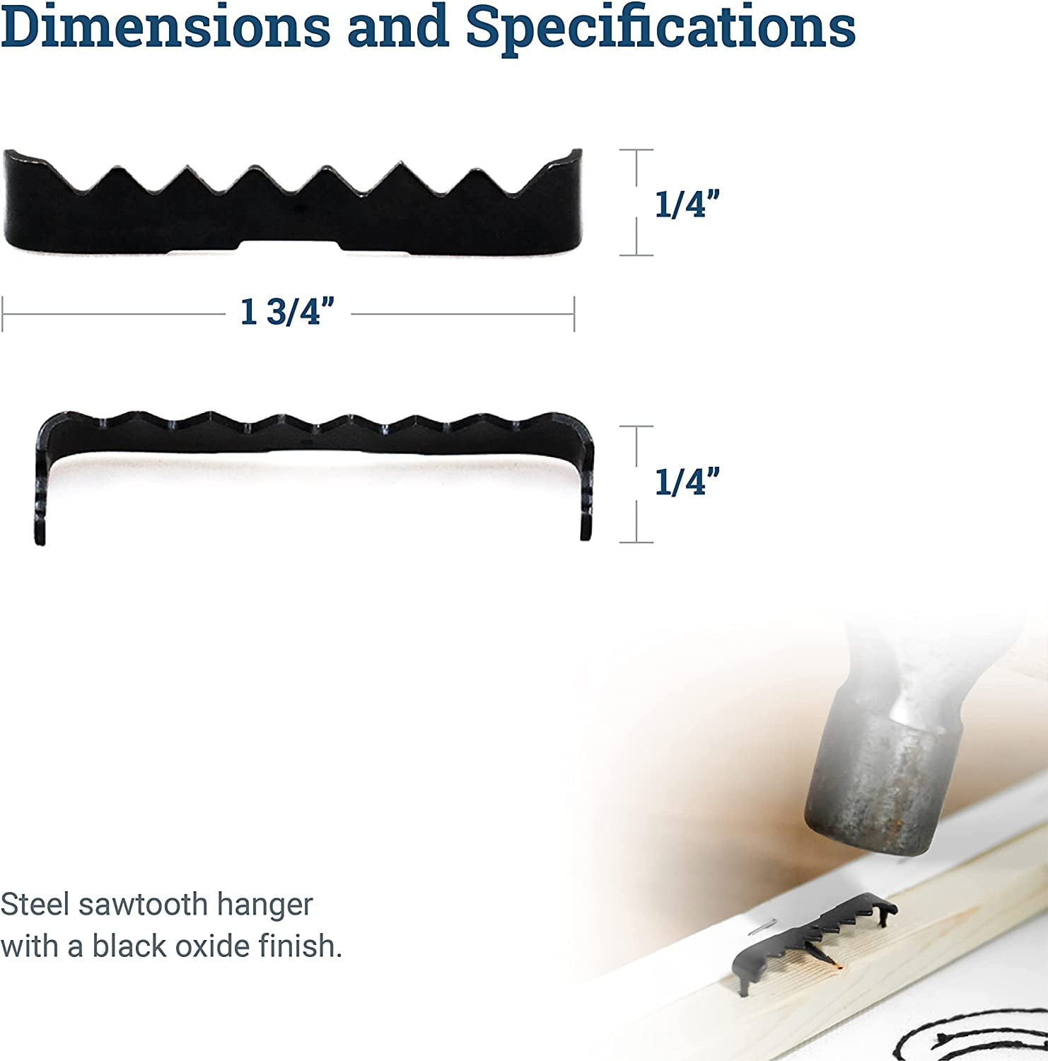 Sawtooth Picture Hangers - 100 Pack - 1" 3/4 Black Saw Tooth Hangers, No Nail, No Additional Hardware Needed