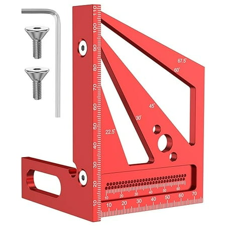 

3D Multi Angle Measuring Ruler Woodworking Angle Ruler Alloy Miter Triangle Ruler Layout Measuring Tool 45/90° Triangle Scriber Square Protractor with Angle Position Pin for Engineer (Red)