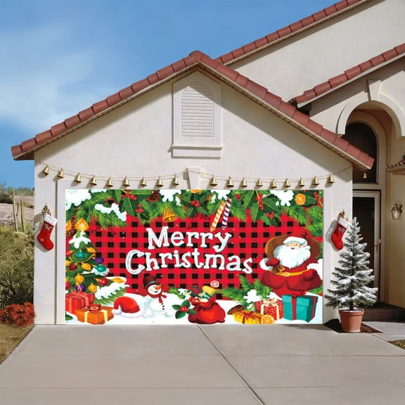Christmas(13x6 FT) colorful Garage Door cover 13x6 FT Decorations with Magnetic Hook and Elastic cord for Easy Installation, Large Banner Backdrop for 2 car Garage Door Party Wall Door Gate Gifts