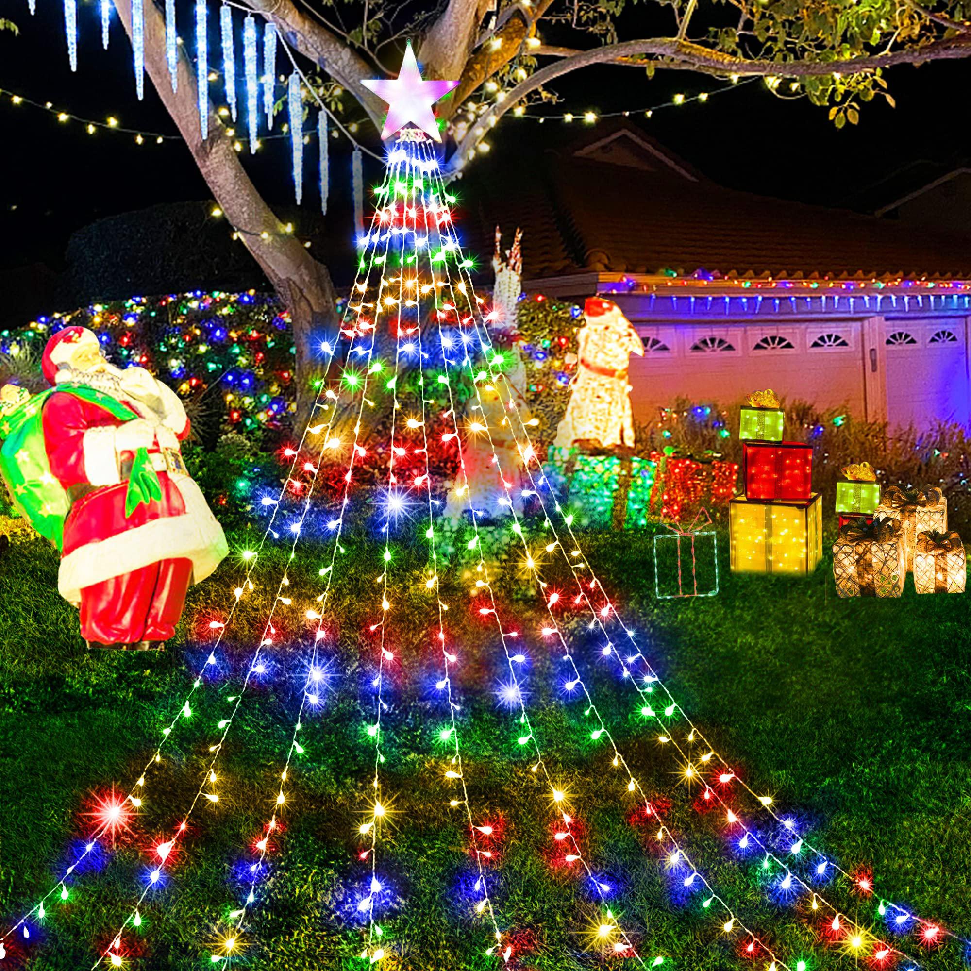 COCOBELA 298 LED Multicolor Waterfall Christmas Lights, 8 Modes photo 4