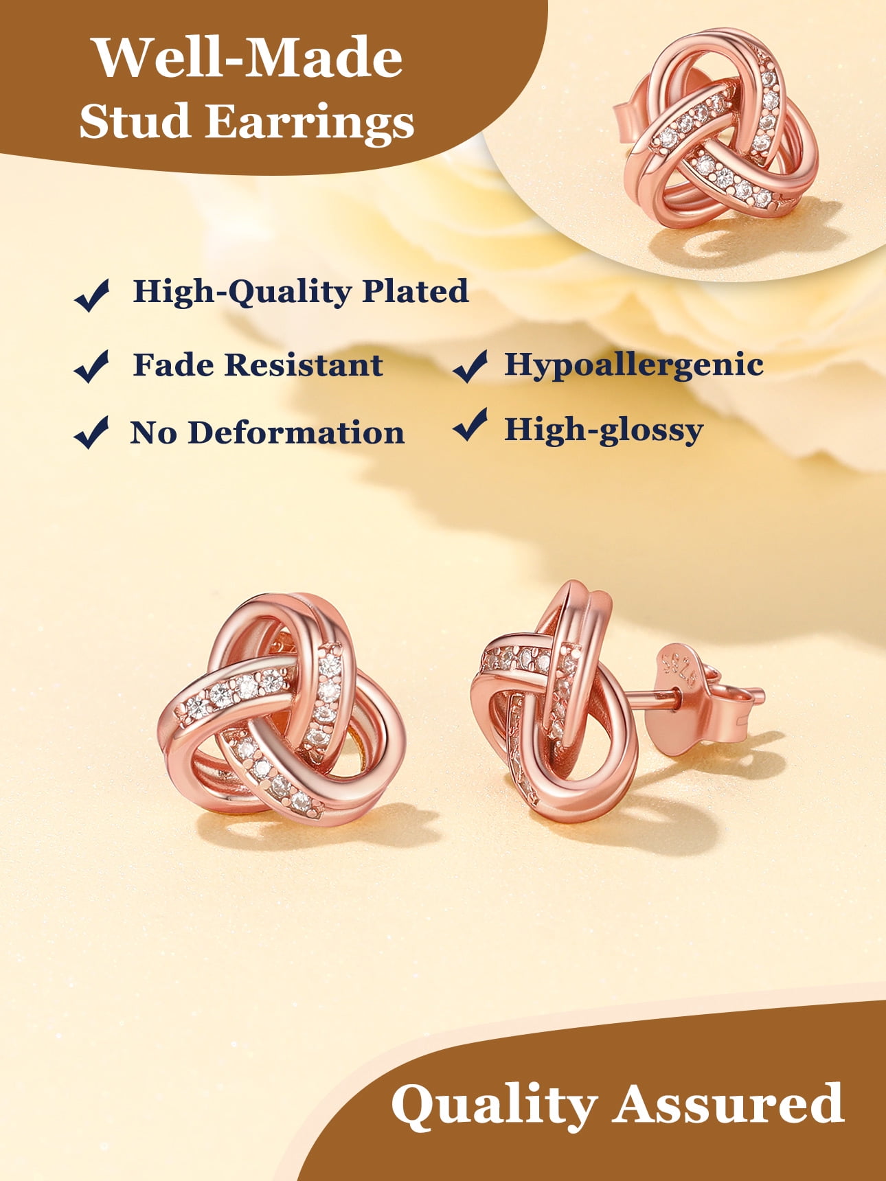 Suplight 925 Sterling Silver Cubic Zirconia Triangle Love Shape Knot Earrings Love Gifts for Women