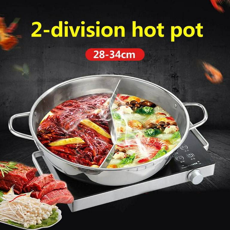 Hot Pot with Divider for Induction Cooker Dual Sided Soup Cookware  Two-flavor Chinese Shabu Shabu Pot for Home Party Family Gathering, 4.5  Quart