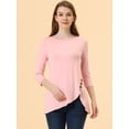 thumbnail image 2 of Blusas de túnica elástica casual con cuello redondo y manga 3/4 para mujer Rosa claro S, 2 of 5