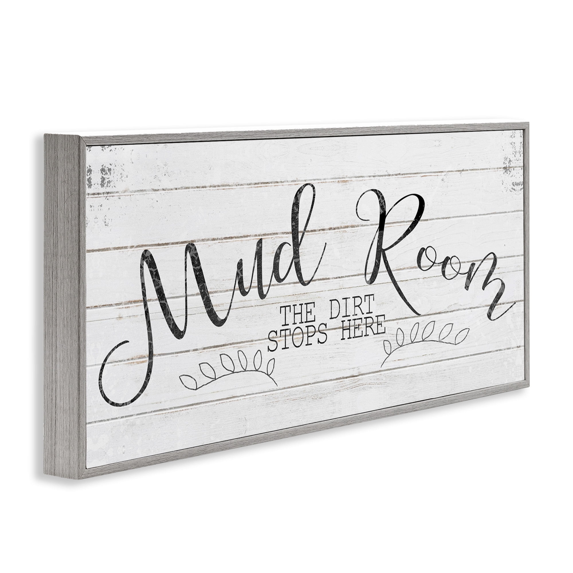 Stupell Industries Mud Room Dirt Stops Here Typography Painting Gray Framed Art Print Wall Art, 24 x 10