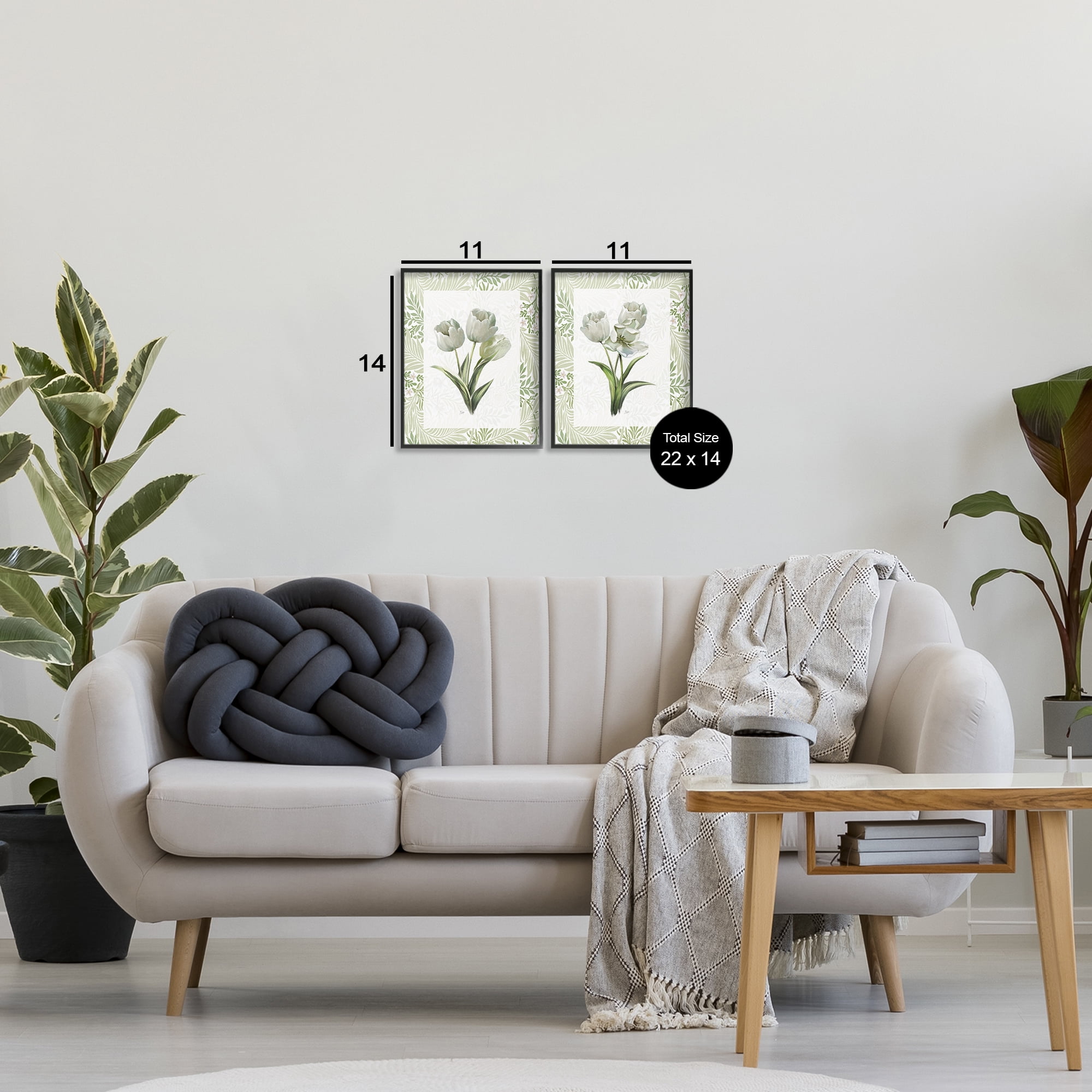 Stupell Industries Soft Green Tulip Trios 2 Piece Black Framed Giclee Art Set, design by Nan