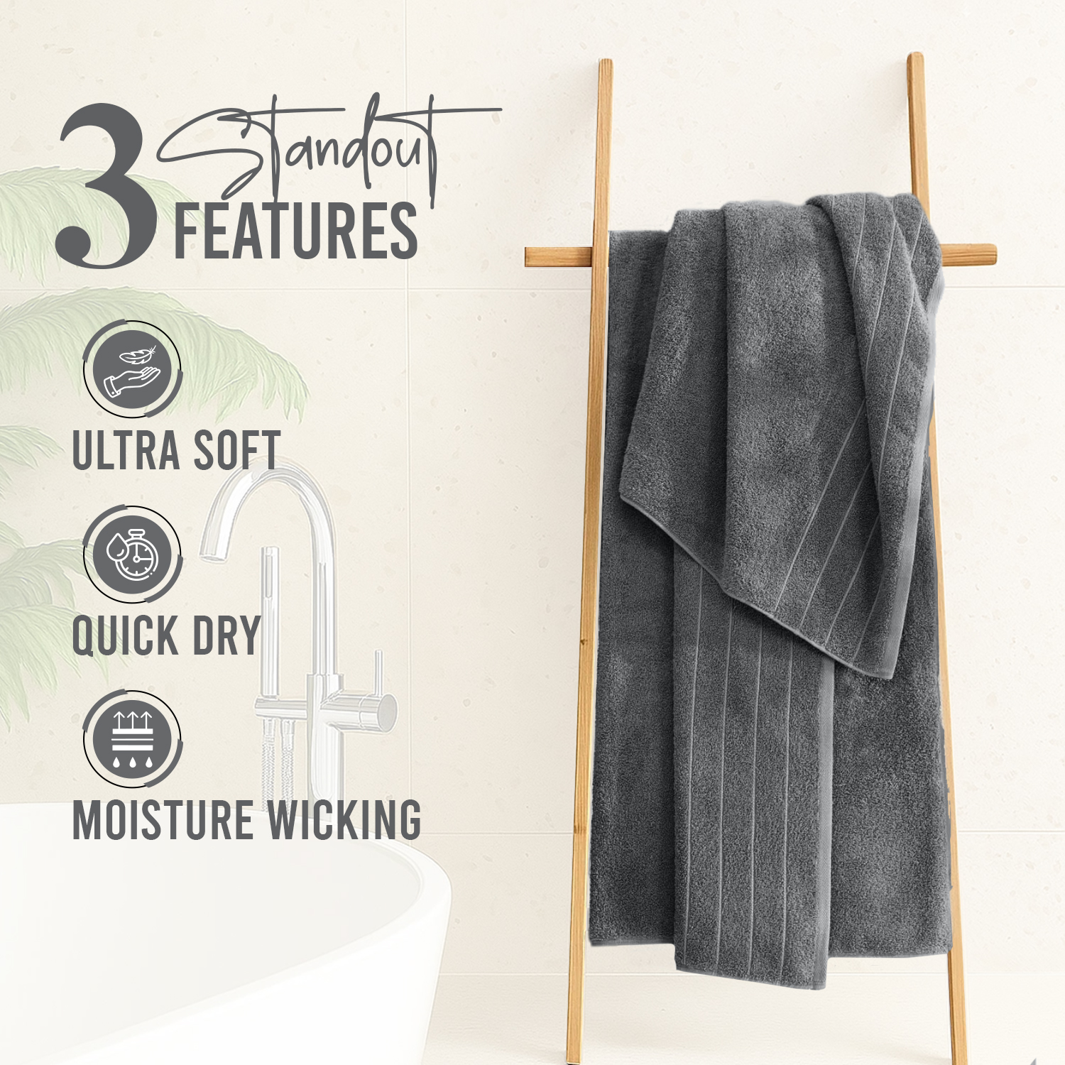 Dan River Bath Towel 30x60 pack of 4 Ultra Soft Quick Drying Large Cotton Towel - Gray