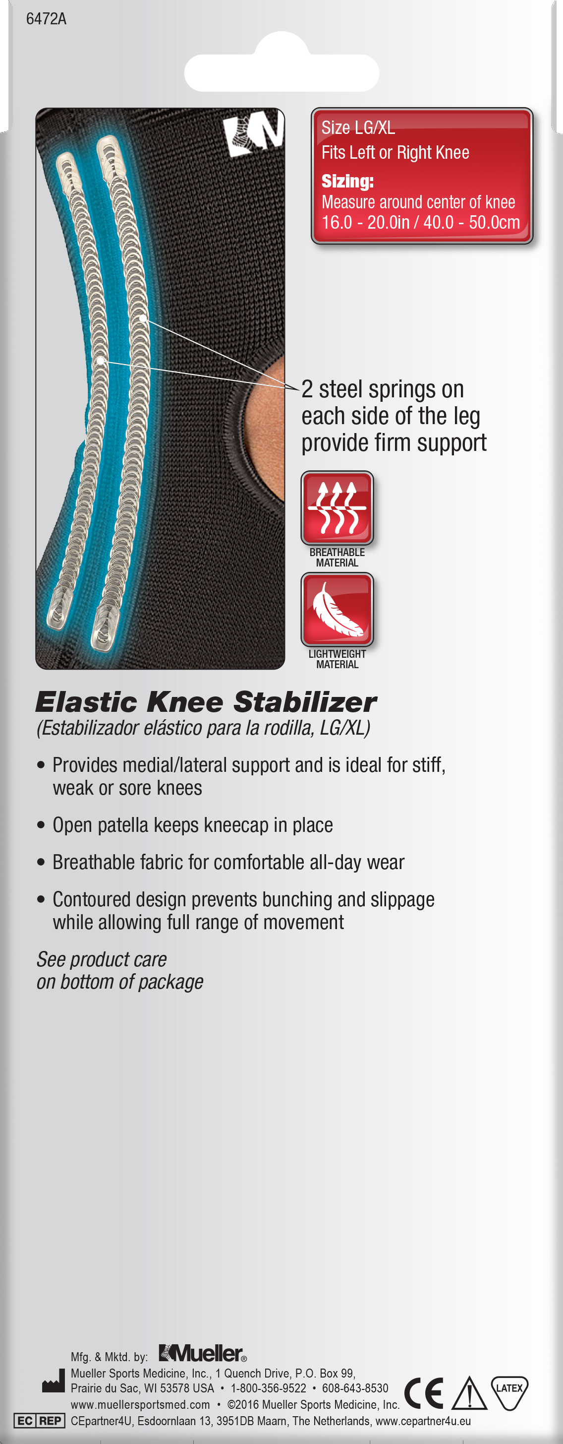 Mueller Elastic Knee Stabilizer, Black, Large/Extra Large - image 3 of 10