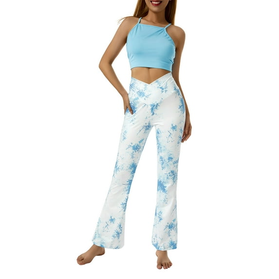 Ladies Yoga Pants Cross Waist Leggings Workout Skinny Flare Pants for Fitness