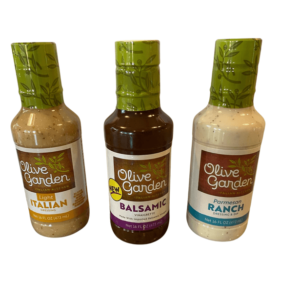 Olive Garden Salad Dressing  Light Italian, Balsamic Vinaigrette, Parmesan Ranch – 16 oz Bottles, 3 Pack