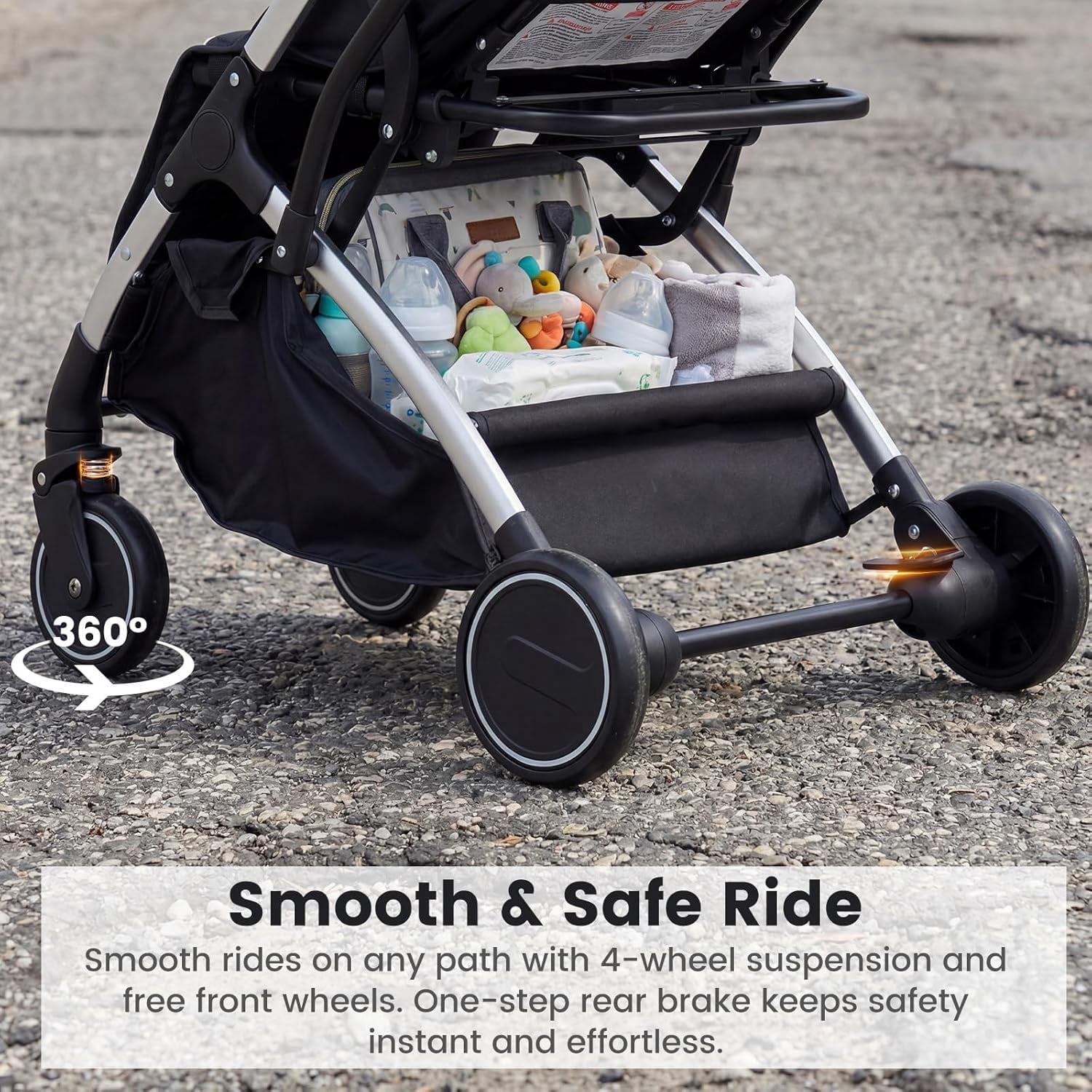 INFANS Travel Stroller, Lightweight Compact Baby Stroller for Airplane with One-Hand Fold, Multi-Position Recline, Canopy, 4 Wheel Suspension, Storage Basket