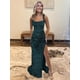 thumbnail image 3 of Vestido de fiesta BOLENSYE, cuello cuadrado, lentejuelas, color verde azulado, talla 16, para mujer, 3 of 7