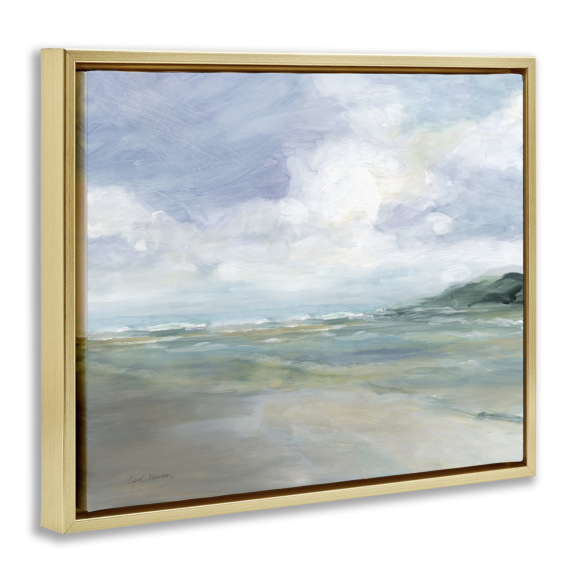Stupell Industries Scenic Blue Landscape Landscape & Nature Painting Gold Floater Framed Canvas Art Print Wall Art, 21 x 17
