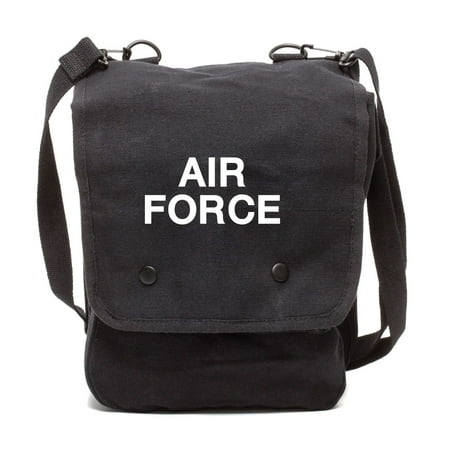 Air Force USAF Text Canvas Crossbody Travel Map Bag Case in Black &