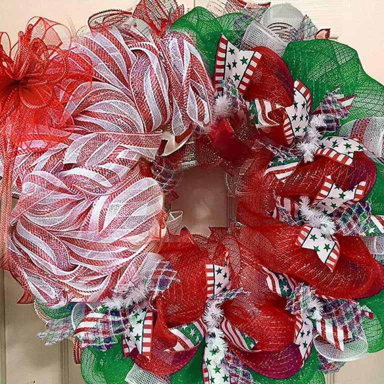  Mesh Ribbon- Deco Mesh Wreath Supplies- Metallic Foil Red and  White Deco Mesh 10 Inch- Christmas Mesh for Wreath Making, Bows, DIY,  Swags- 4 Pack