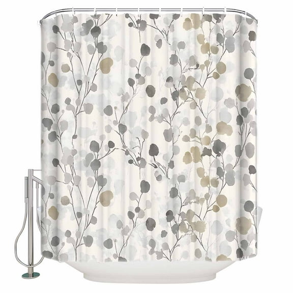 Extra Long Shower Curtain 72x96 Inch, Gray Botanical Shower Curtain Waterproof Bathroom Decor Farmhouse Spring Summer Floral Leaves Fabric Bath Curtain Set Accessories with Hooks