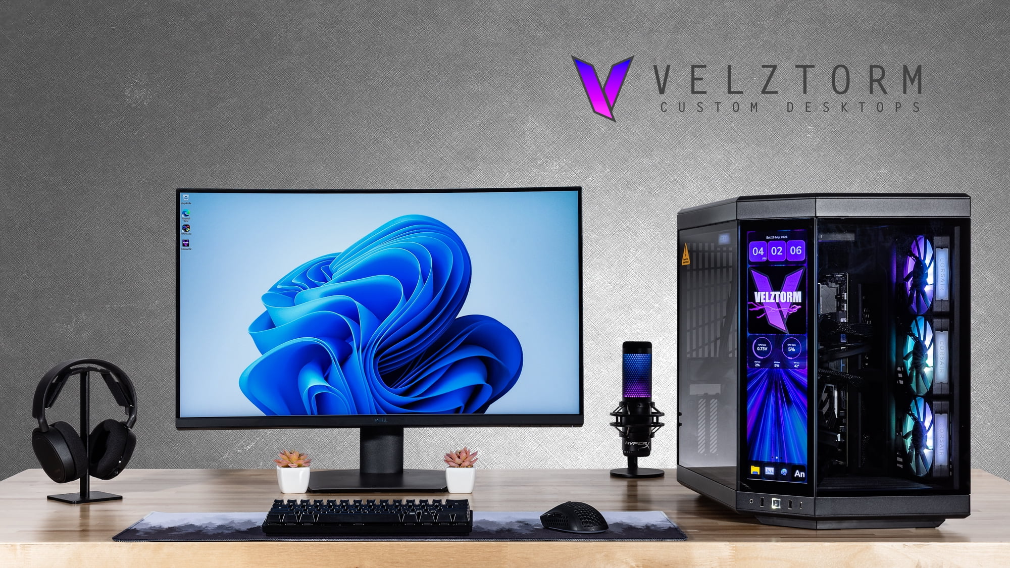 Velztorm LCD Black Praetix Custom Built Gaming Desktop PC (Intel i9-14900K, GeForce RTX 5070 Ti, 32GB DDR5, 2TB PCIe SSD, RGB Fans, 360mm AIO, 1000W PSU, WiFi 6E, Bluetooth 5.2, RJ-45, Win 11 Home)