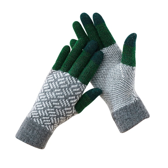 Dadaria Warm Gloves Winter Women Cold And Windproof Striped Warm Knitted Finger Gloves Casual Green One Size,Women
