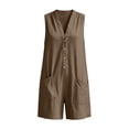 thumbnail image 5 of WULMLEO Summer Rompers For Women V Neck Sleeveless Button Front Pants Casual Loose Fit Cotton Short Jumpsuits With Pockets Brown XL, 5 of 6