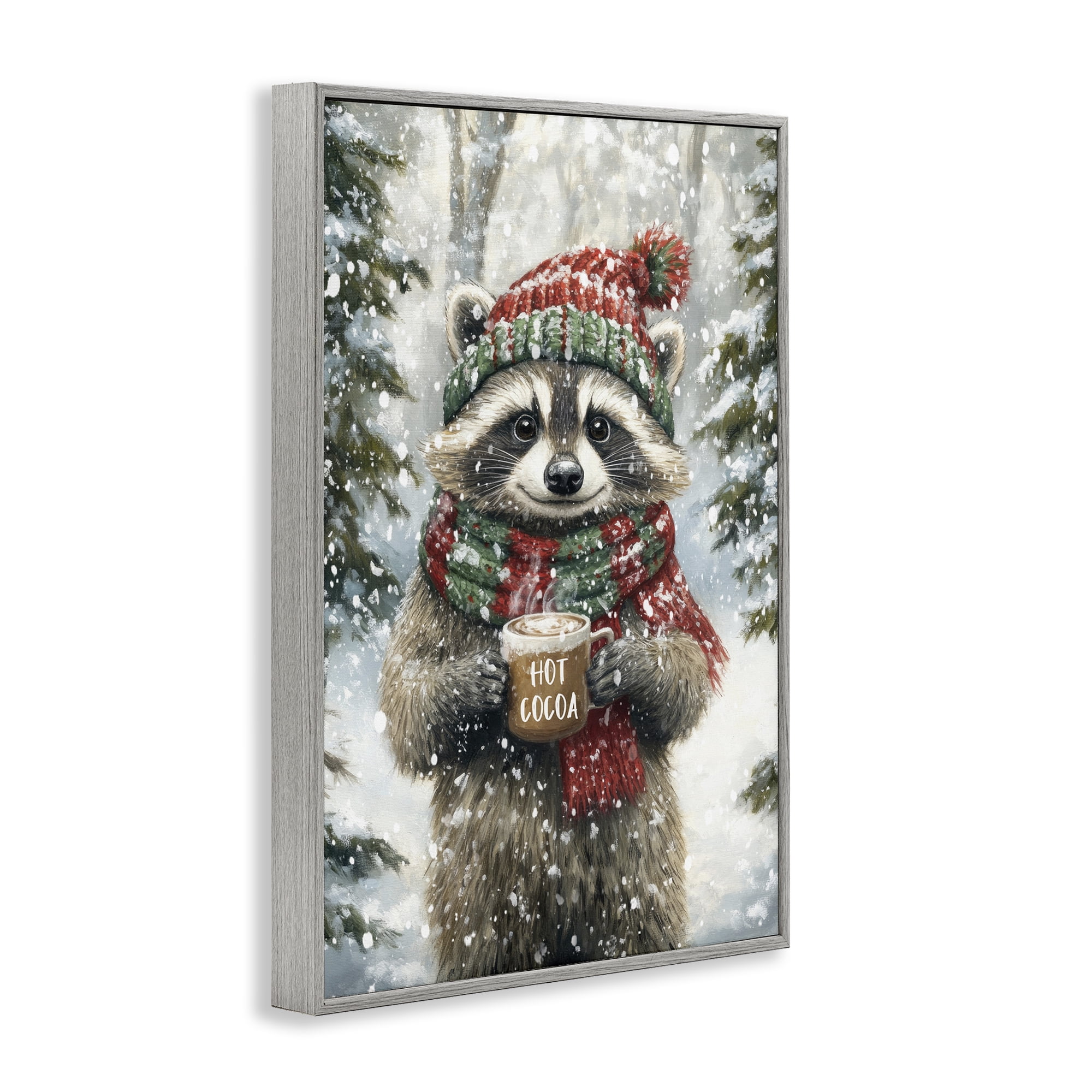 Stupell Industries Merry Cocoa Raccoon Gray Framed Giclee Art, design by Tina LeCour