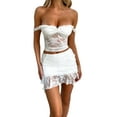 thumbnail image 2 of Biezeib Women Skirt Set, Lace Patchwork Backless Camisole with Mini Bodycon Skirt Summer Outfit for Party Club, 2 of 6