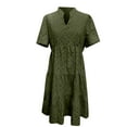 thumbnail image 4 of Chiccall Womens Summer Lace Ruffle Dresses Eyelet Casual Flowy V Neck Short Sleeve Tunic Dress Army Green L, 4 of 4