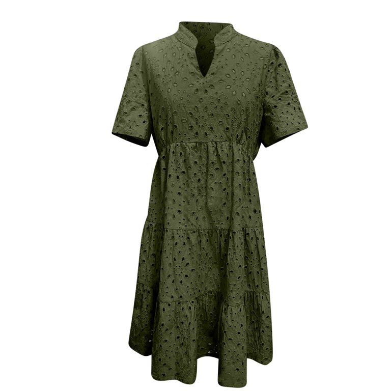 ANKOLA Womens Boho Summer Dresses Resort V Neck Short Sleeve Hollow Out Lace Ruffle Casual Beach Mini Vacation Dress, Women's, Size: Large, Green ANKOLA Womens Boho Summer Dresses Resort V Neck Short Sleeve Hollow Out Lace Ruffle Casual Beach Mini Vacation Dress, Women's, Size: Large, Green
