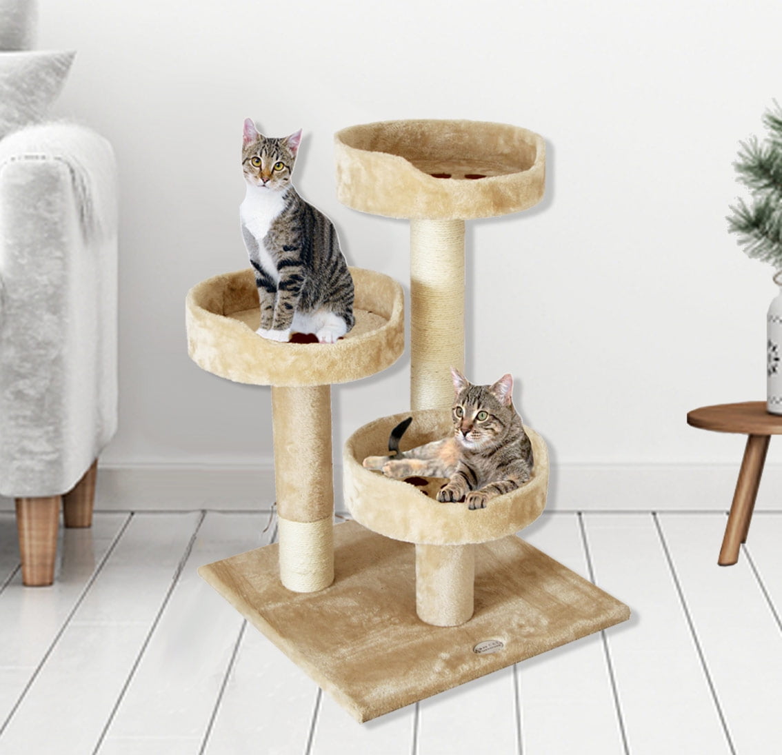 CozyCatFurniture Mini Cat Tree Furniture in Beige Plush Kitty Tower